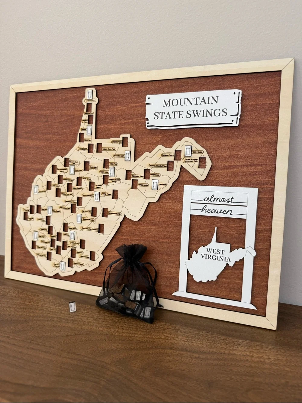 West Virginia Almost Heaven Swing Map, Wooden West Virginia Map